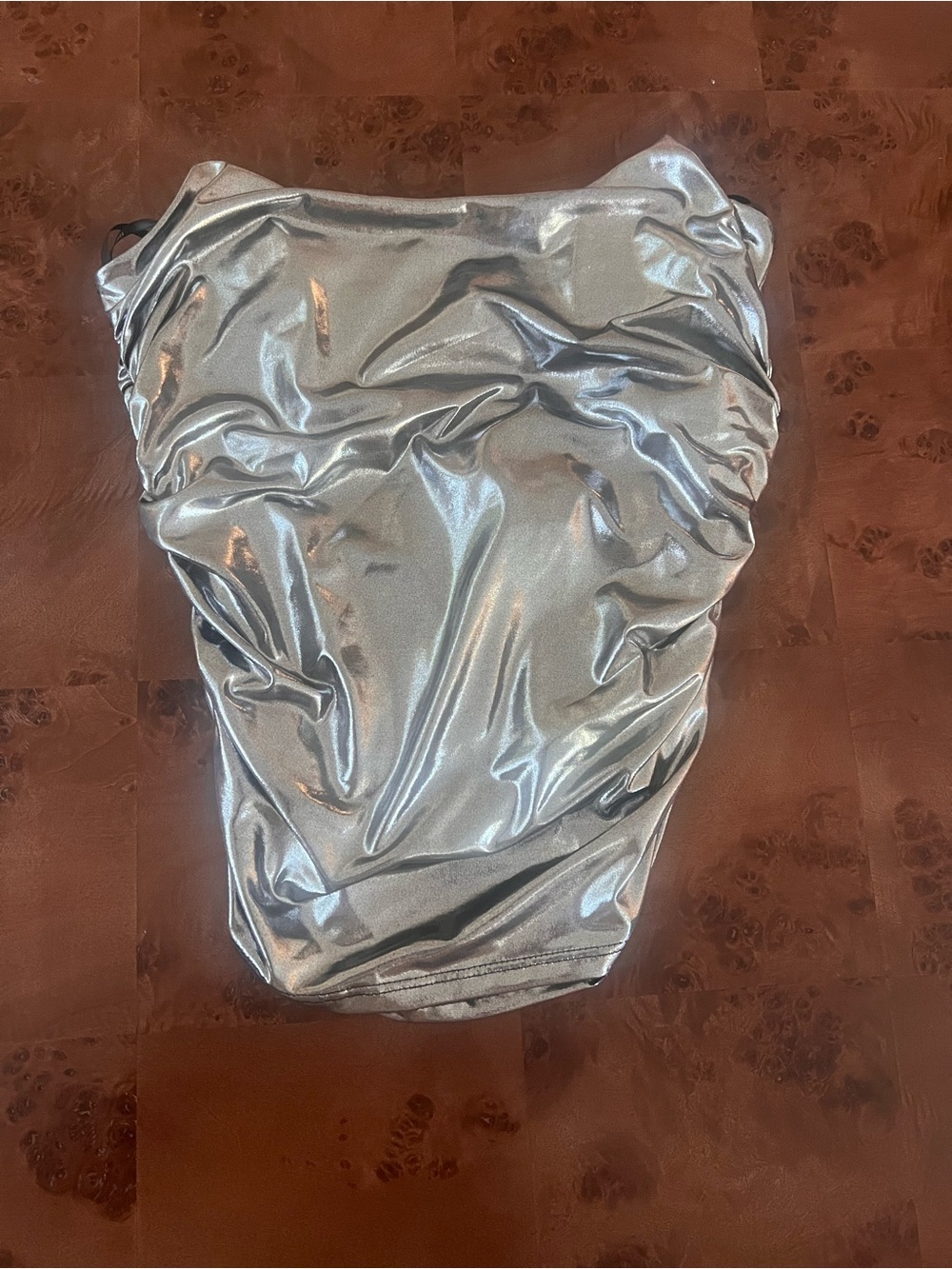 Shiny Silver Metallic tube top with boning and ruched sides